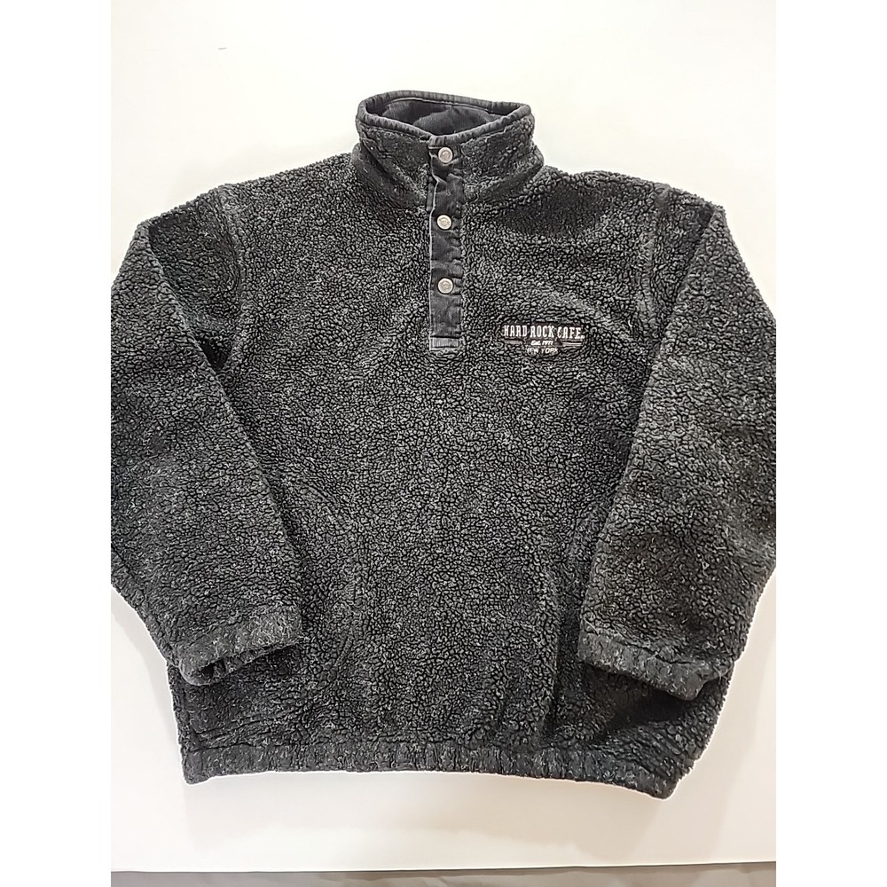 Hard Rock Cafe‎ HollywoodPullover Jacket Lg Black Gray Sherpa Fleece Snap